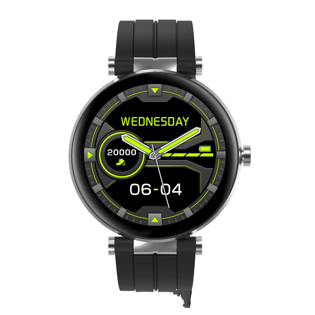 Smart watch fitness tracker with blood pressure monitor on wrist showing heart rate display