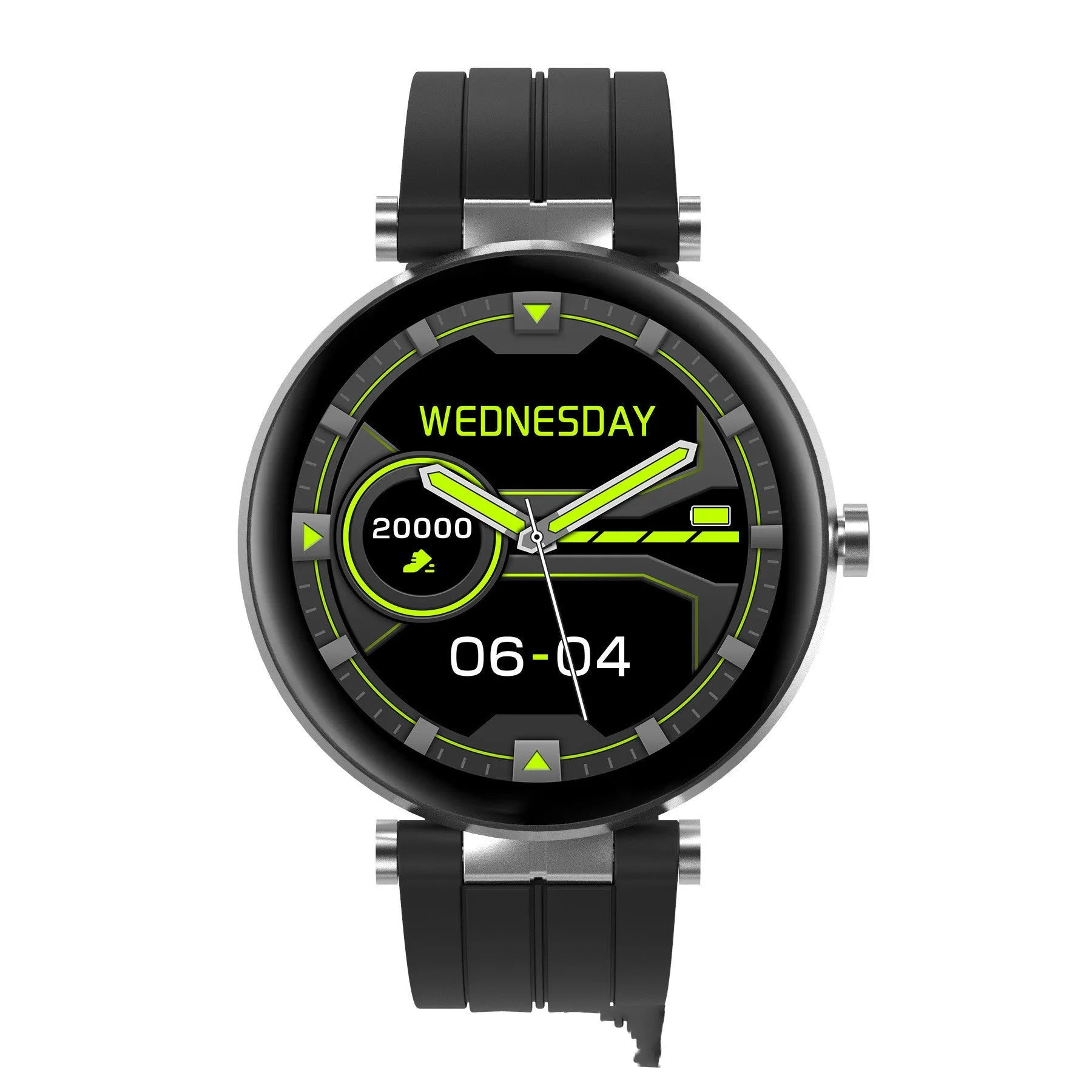 Smart watch fitness tracker with blood pressure monitor on wrist showing heart rate display