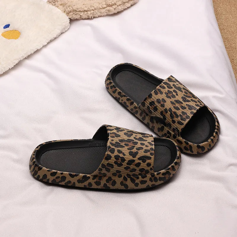 Leopard print EVA slippers for women with thick sole in Korean fashion style