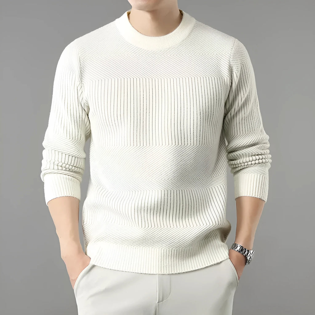 Men's round neck long sleeve chenille sweater in apricot, beige, or black, sizes 165-190, straight pullover casual top