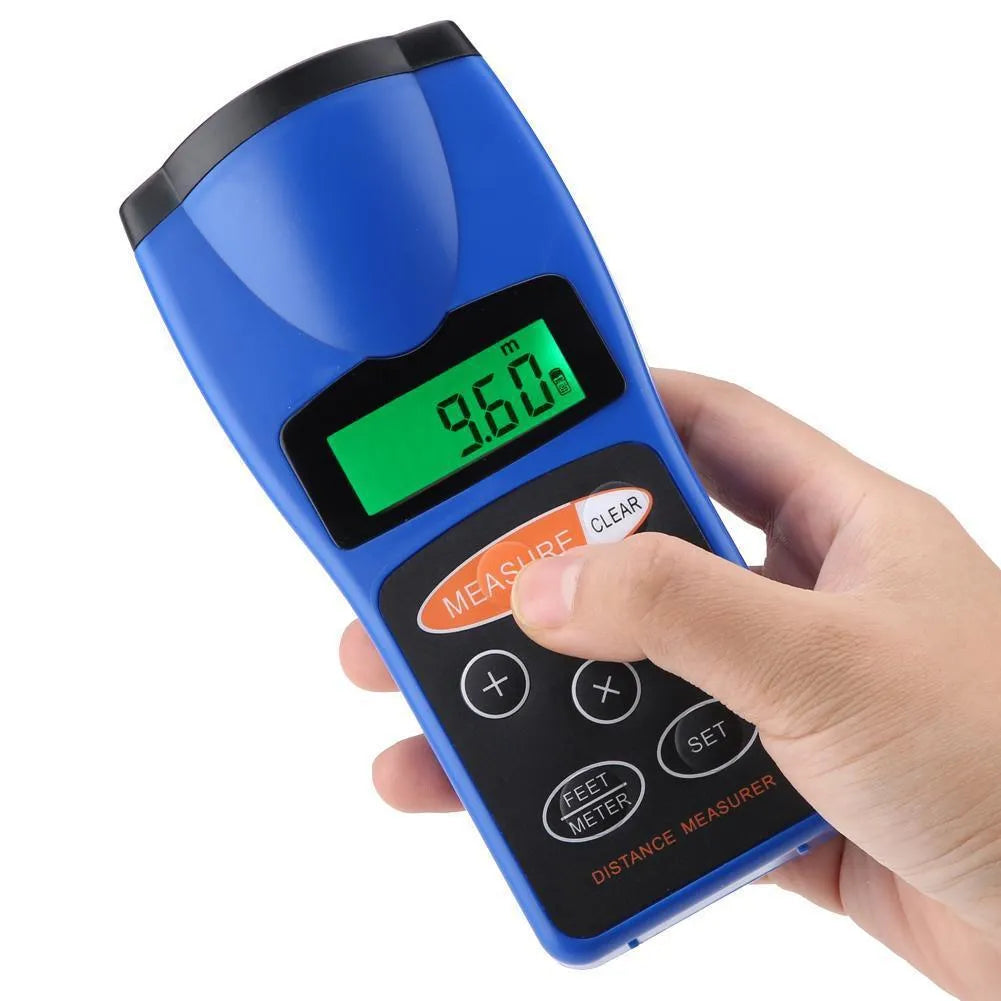 Cp-3008 ultrasonic range finder handheld ABS plastic black distance measuring tool front view