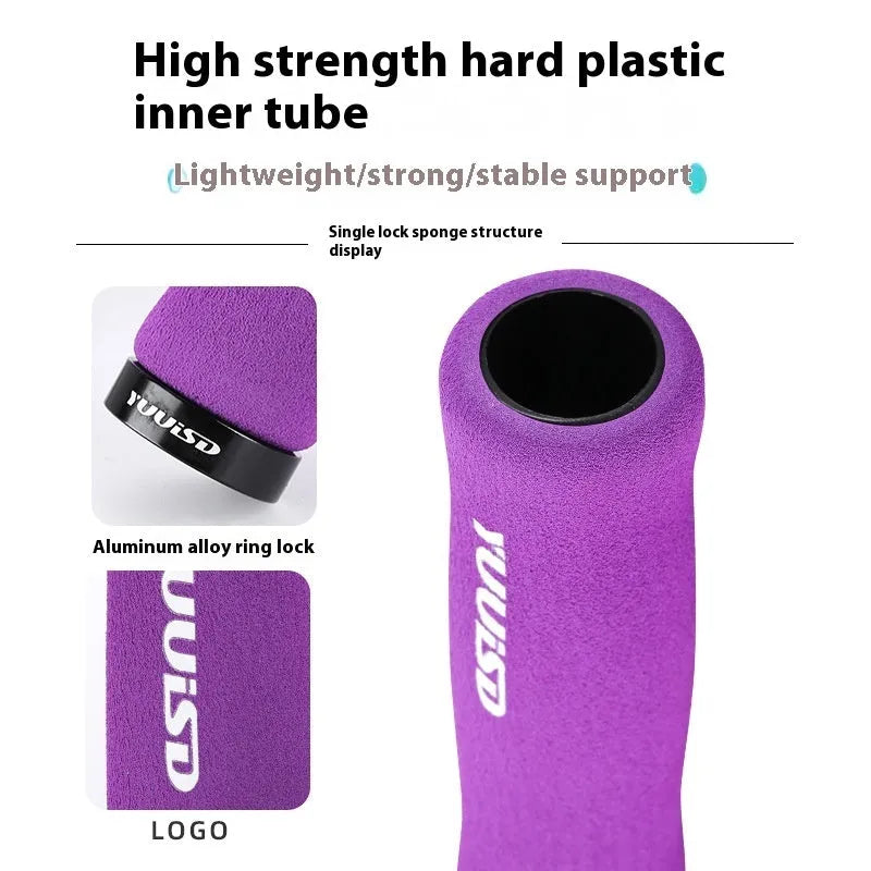 Sponge mountain bike handle covers in black, purple and biange colours showing 41g weight
