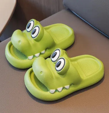 EVA platform parent and child matching sandals in an animal pattern, shown in pink, green, yellow, and blue colour options.
