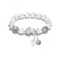 Handmade natural black agate couple bracelet with 10mm wave-shaped beads and gray moonlight stones
