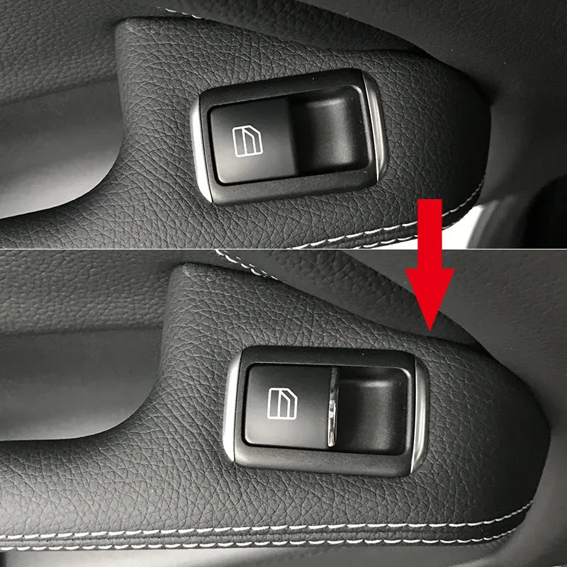 Black glitter decorative sticker for a car window lift button on a white background.