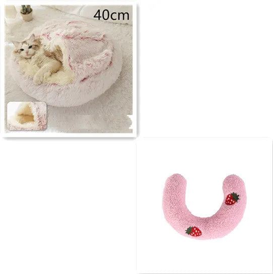 Round plush pet bed in brown for cats and small dogs, size 40cm