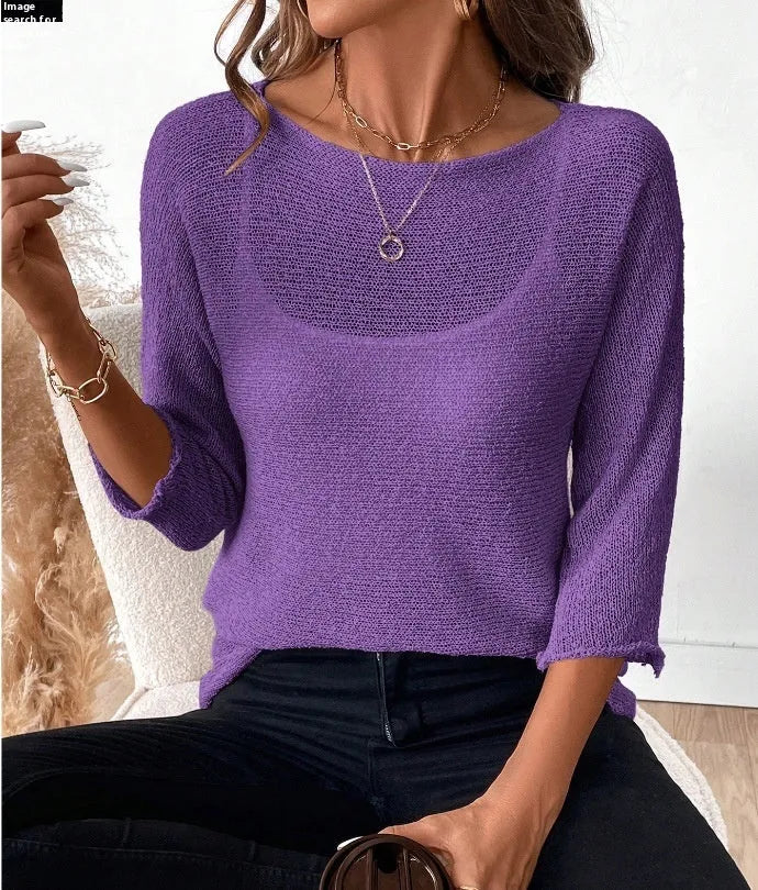 Women's thin knitted off-shoulder overall with 3D pattern in milky white