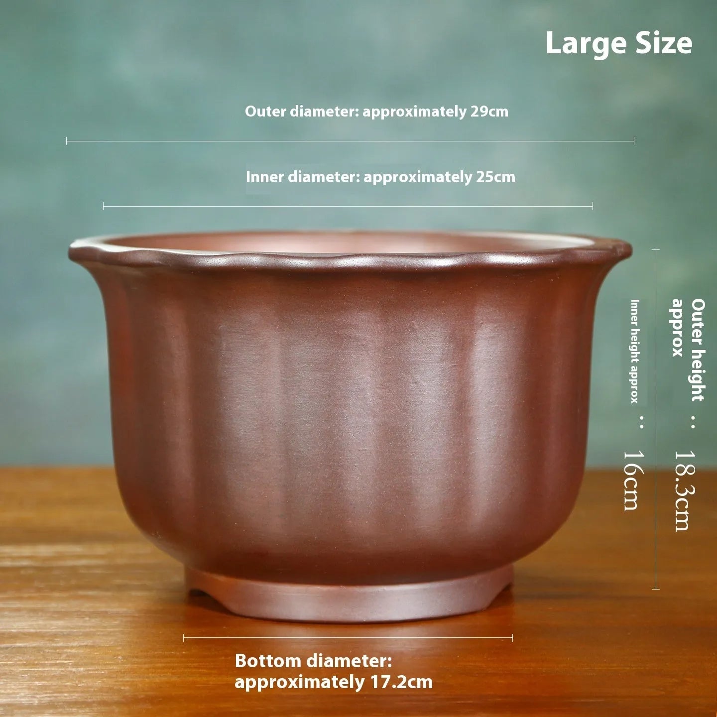 Purple sand ceramic flower pot with antique carved wood burning design for indoor plants