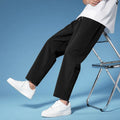 Mens solid colour cropped straight leg pants in black and gray, polyester drawstring waist, sizes M-5XL