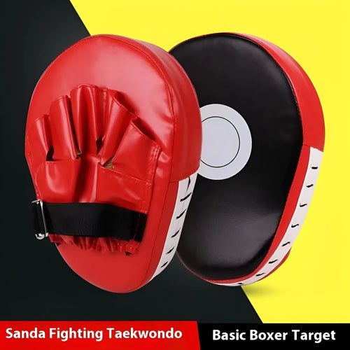Boxing punch mitts and hand targets for Muay Thai training in curved and flat styles with multiple colour options