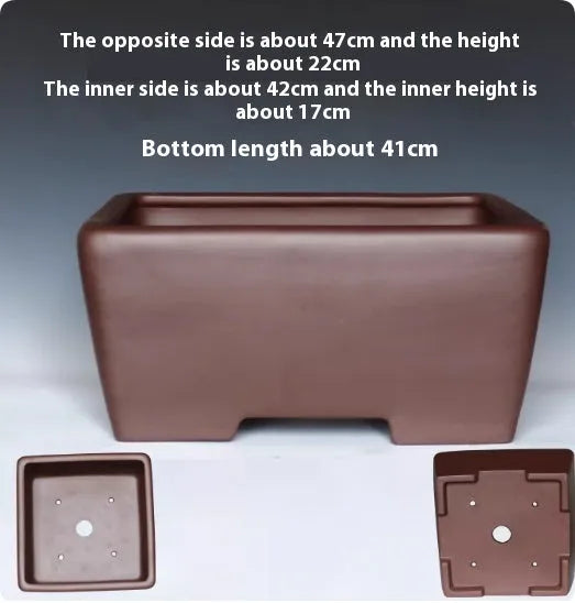 Square purple clay succulent bonsai pot in classical design for tabletop or floor placement