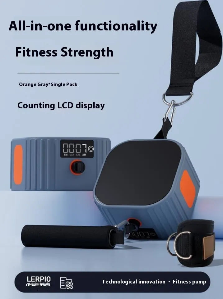 Blue-grey intelligent resistance tensioner with adjustable 2-20kg bands for strength training