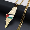 Stainless steel Palestine Israel map pendant necklace gold colour with flag enamel on white background