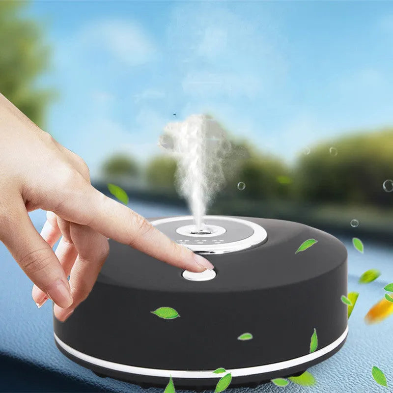 Car air freshener spray accessory with USB charging port mounted on vehicle dashboard