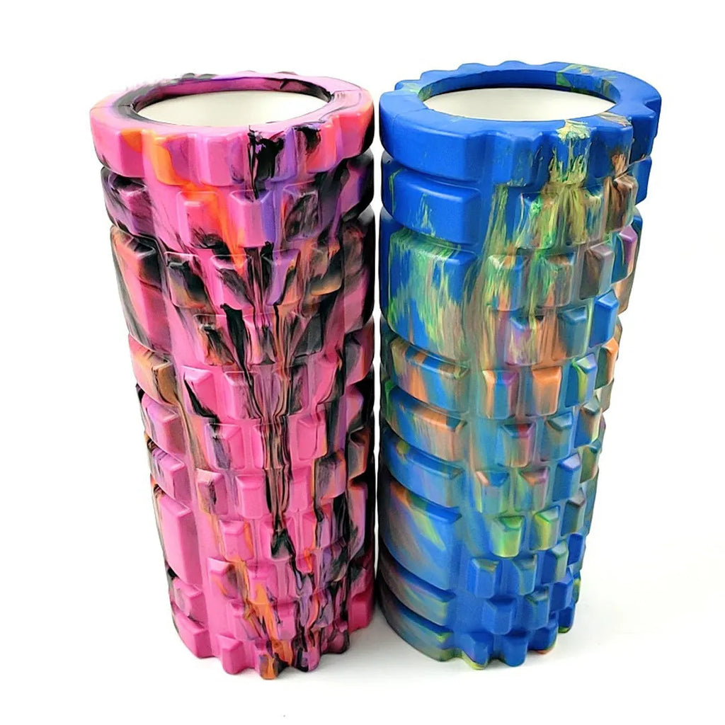 33cm camouflage pattern EVA foam roller shown in multiple colour options for fitness and recovery use