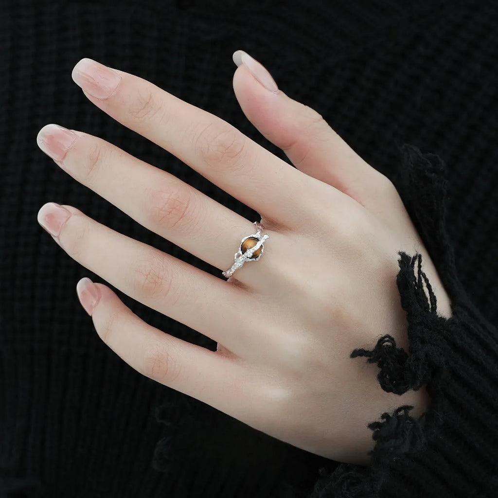 Women's Saturn open ring with adjustable size in white gold colour