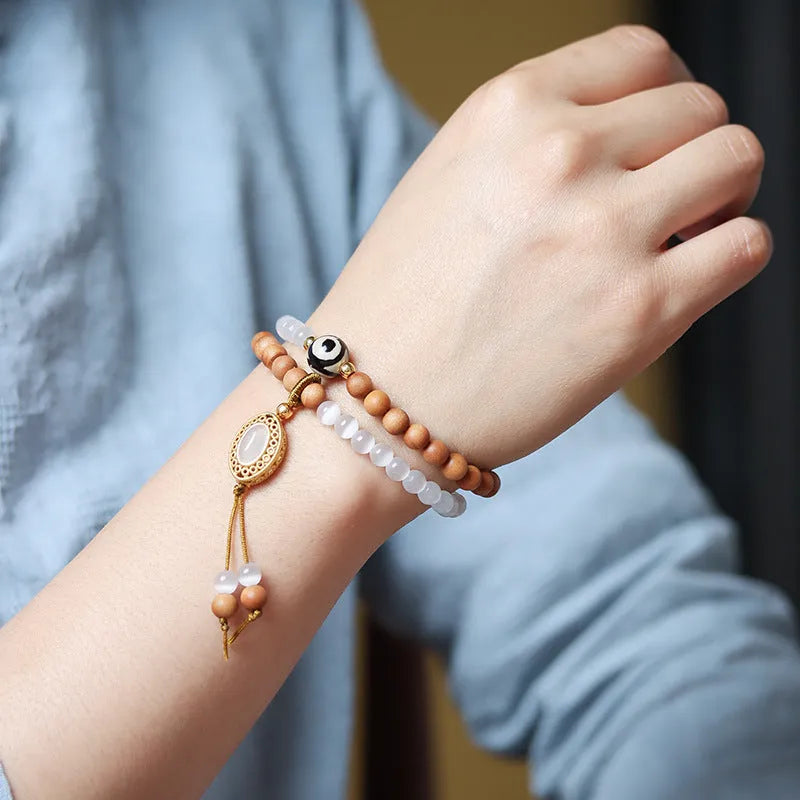 Sandalwood opal double ring Tibetan beads bracelet with mixed materials