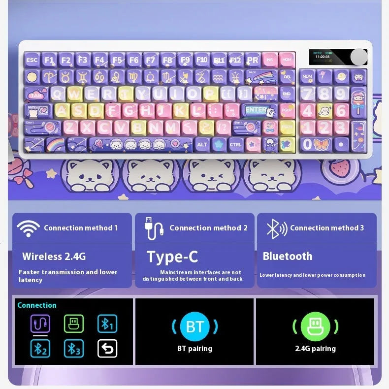 Black iron cow mechanical keyboard with RGB backlight showing full keys without punching design