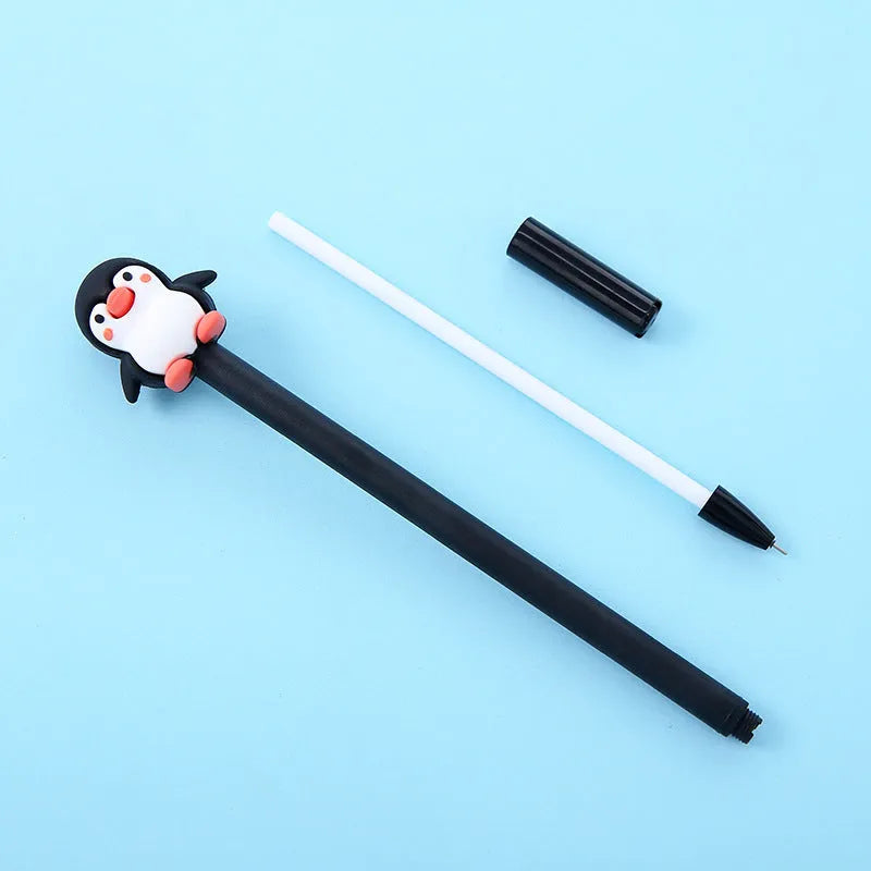 Korean cartoon penguin silicone gel pen with 0.5mm black ink tip and soft silicone grip