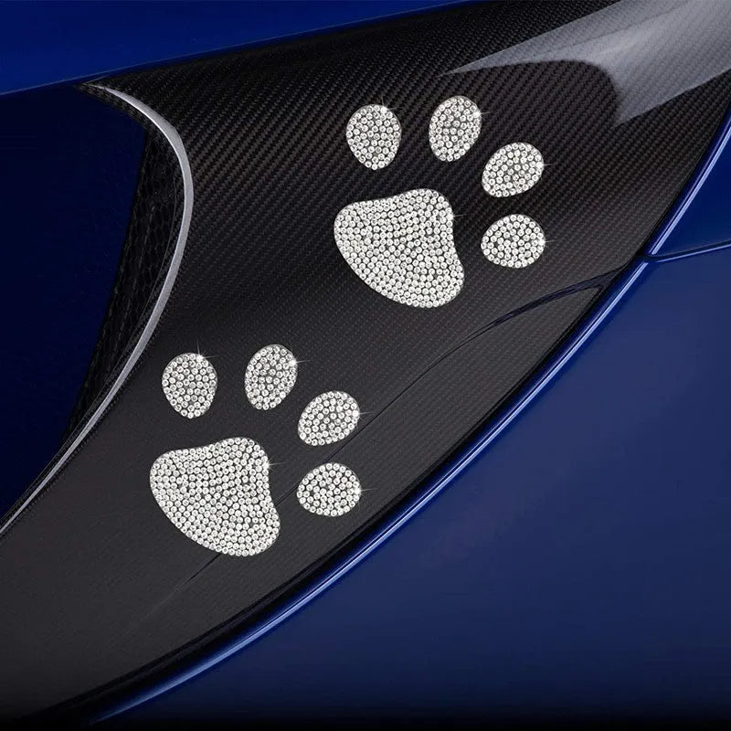 Glass diamond car sticker showing bear paw and butterfly design options on a 7x6cm patch.
