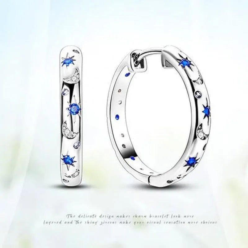 Starry bright fashion rhinestone ear clip in white gold for women, geometric moon and star design