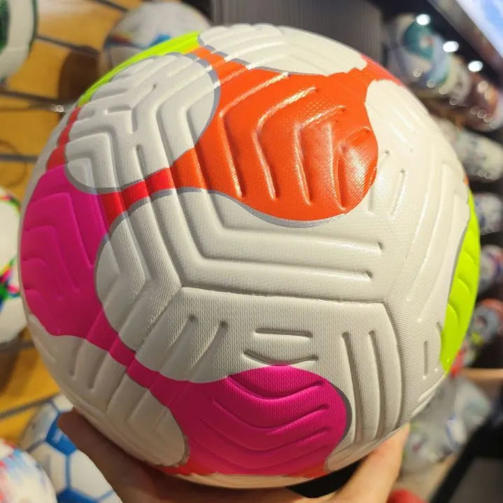 Size 5 PU football for outdoor sports in white, colourful, pink, or orange with adhesive stitching