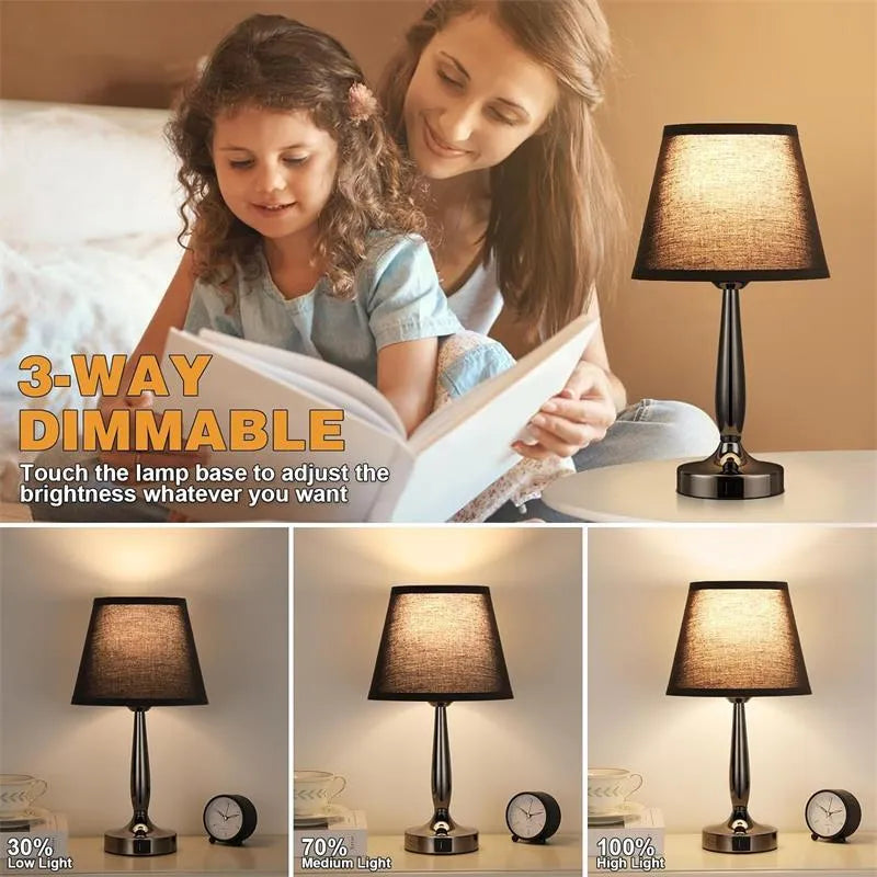 Decorative table lamp with touch dimming and metal lamp holder, small bedside night lamp in grey black or white