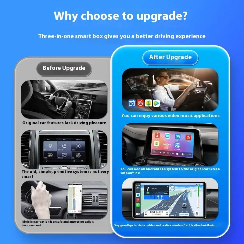 Black ABS PC CarPlay wireless adapter box with two data cables for wired car systems