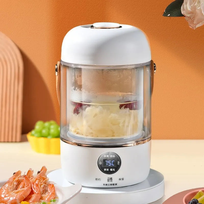Smart electric stew cooker with glass liner in transparent or invisible version options