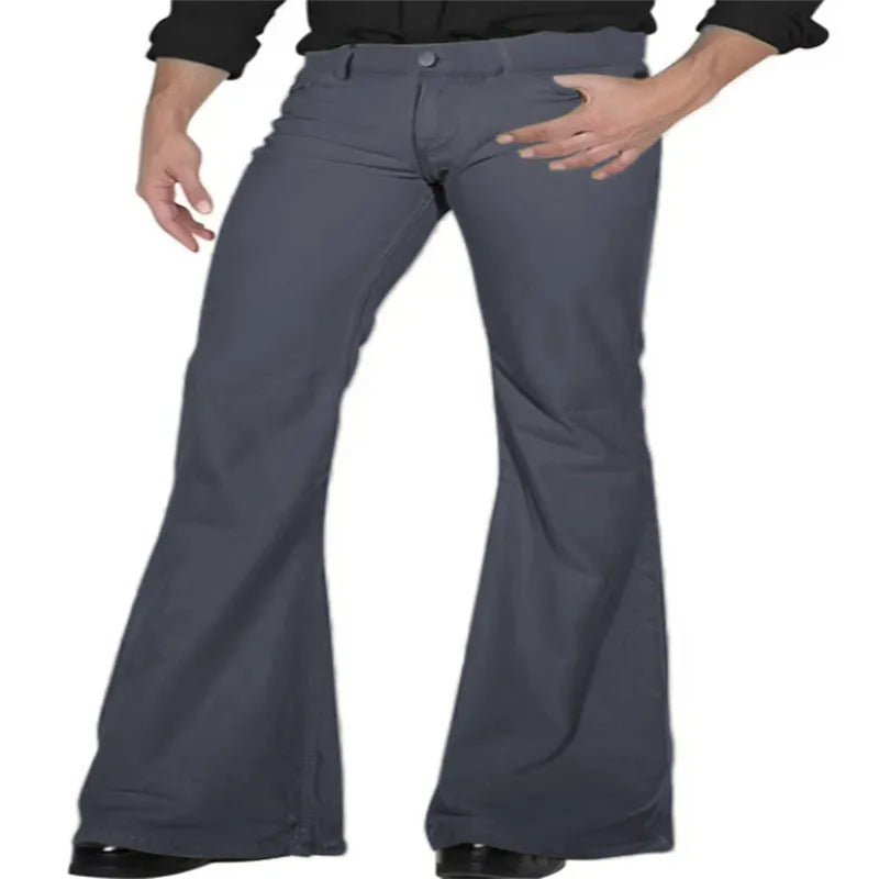 Solid colour high-elasticity polyester bell-bottom trousers with mid waist and zip placket in multiple shades