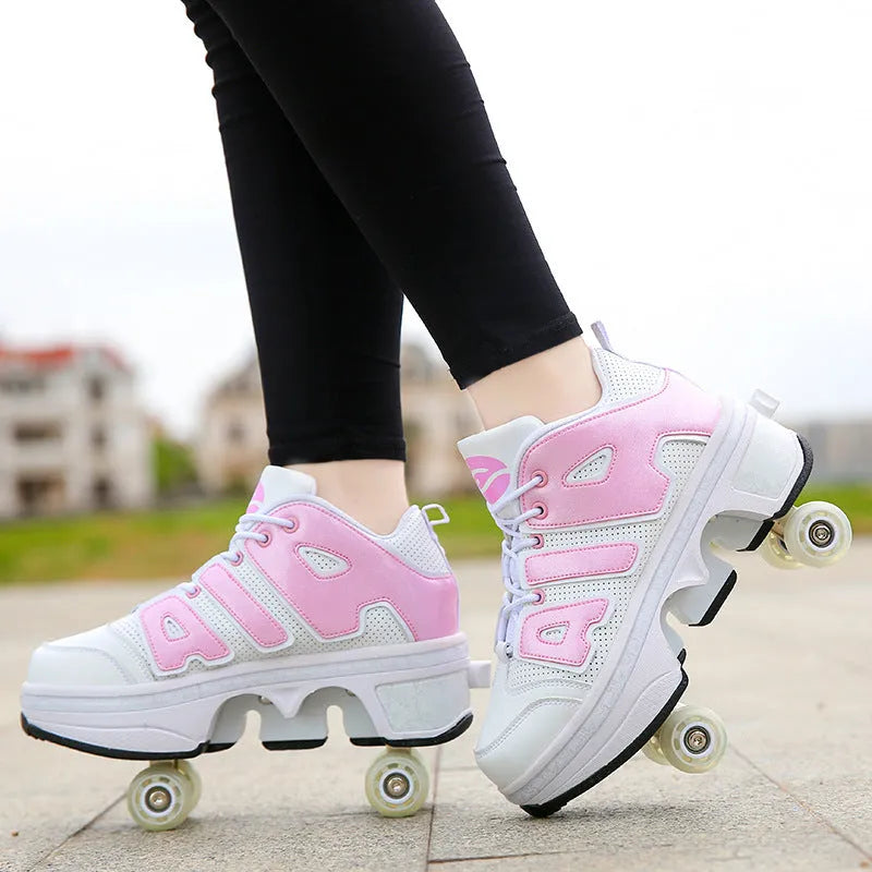 Boys and girls double wheel row sneakers with PU wheels in multiple colours and sizes 34-43
