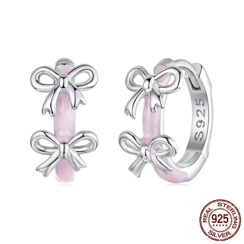 S925 sterling silver romantic bow ear clip with dripping oil finish in colour SCE1926