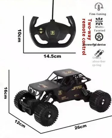 Super large black remote control off-road toy car with four-wheel drive and spring rod suspension