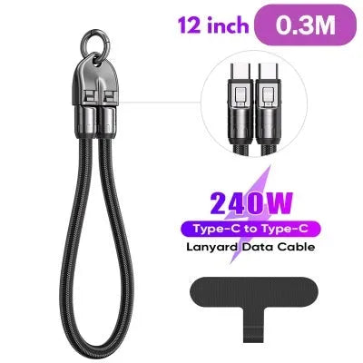 Black alloy two-in-one lanyard data cable with type-C PD fast charge less than 0.5m