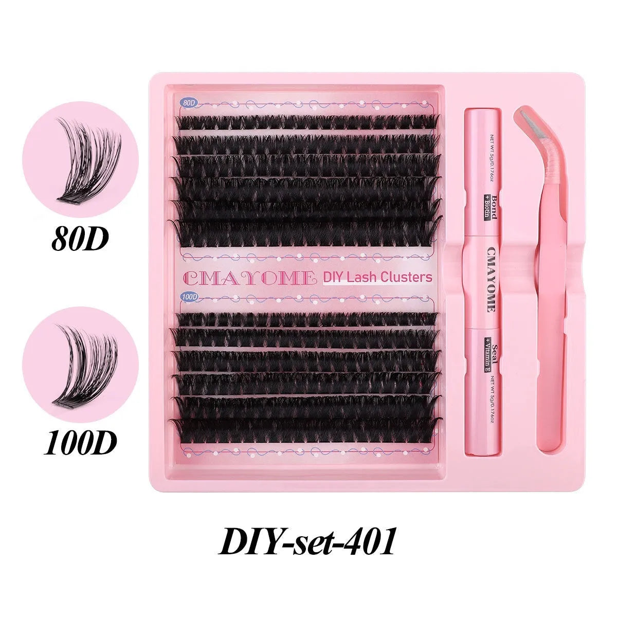 DIY single cluster individual false eyelashes set showing artificial fibre lashes for custom application