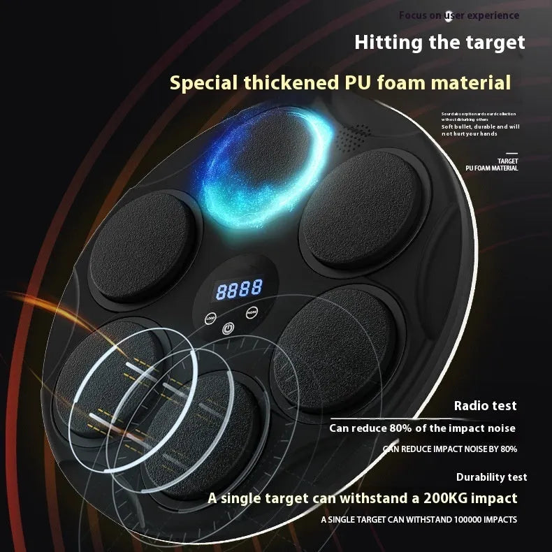 Smart Bluetooth boxing target with LED coloured lights mounted on wall for fitness training
