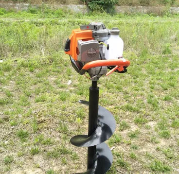 Portable single-person gasoline earth drill with steel auger for fruit tree fertilisation digging