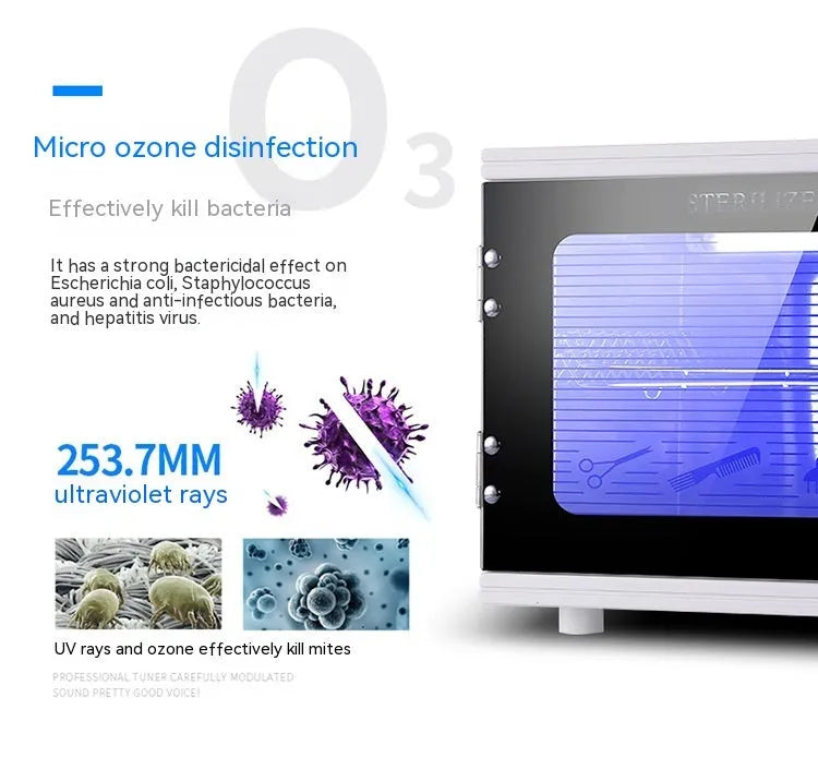 Small silver ultraviolet sterilizer unit with colour plate shell for salon tool hygiene.