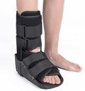 Black Achilles tendon rehabilitation walking aid shoes with adjustable ankle straps and aluminium footplate
