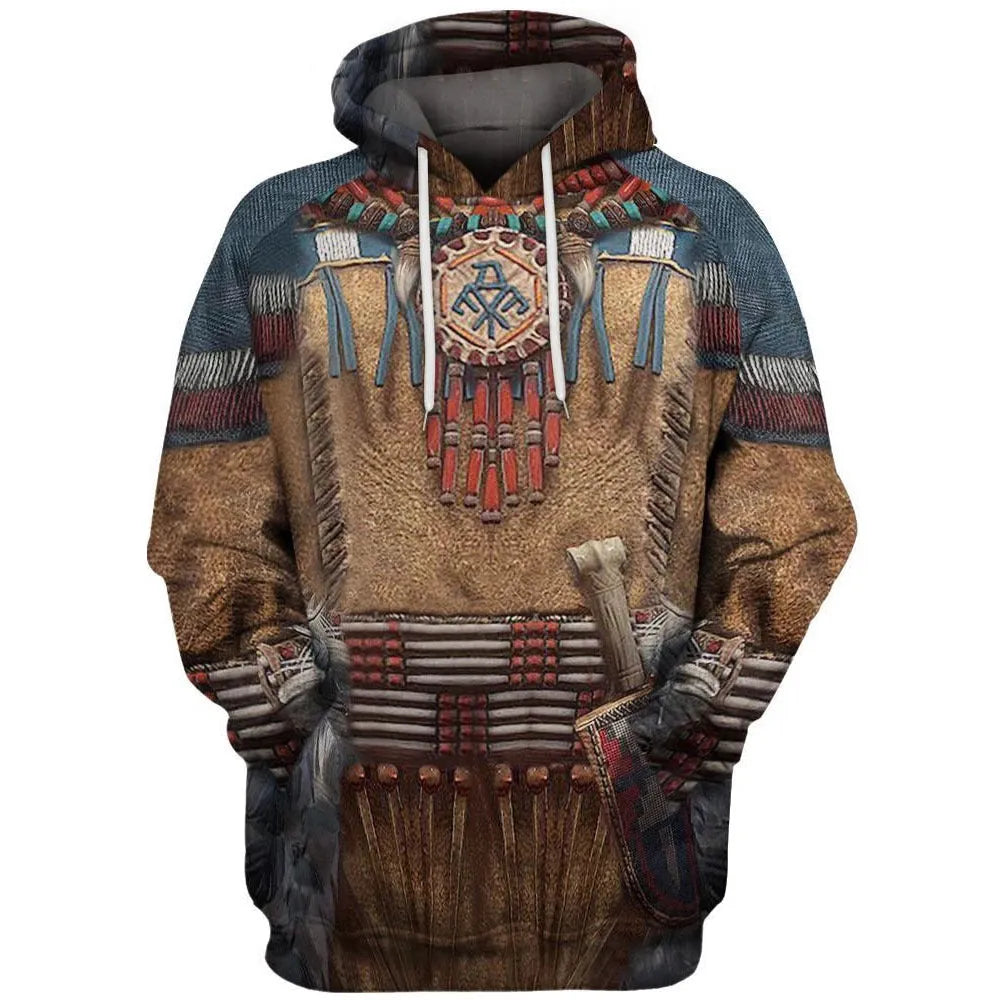 Men's loose fit digital print polyester hoodie with 3D effect pattern, long sleeves, hooded