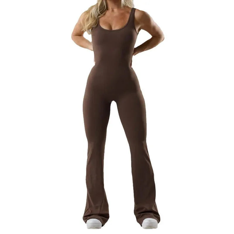 Black milk silk tight yoga bodysuit with seamless hollow design and chest pad.