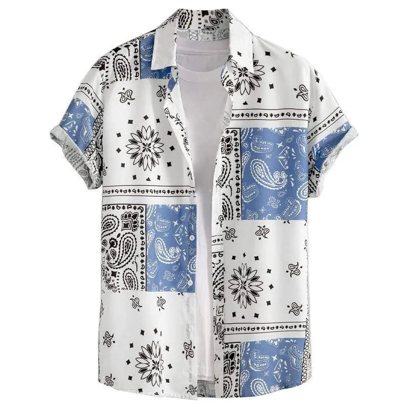Men's elastic Hawaiian shirt with digital print pattern in slim fit design