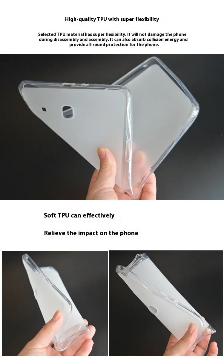 Ultra-thin transparent white silicone and TPU protective case for a tablet.