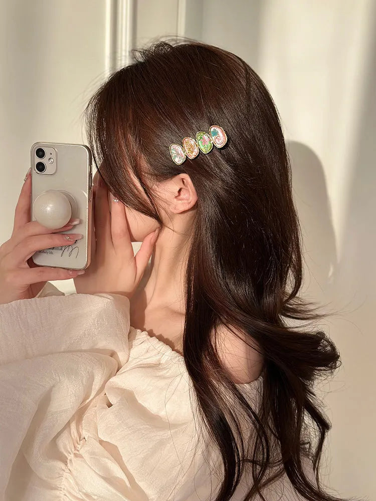 Forest Fairy Korean style side bangs hair clip in pink, plastic and resin construction for women