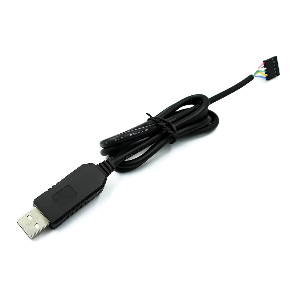 Black FT232 USB to TTL download cable with 6-pin connector and 1 metre length for programming
