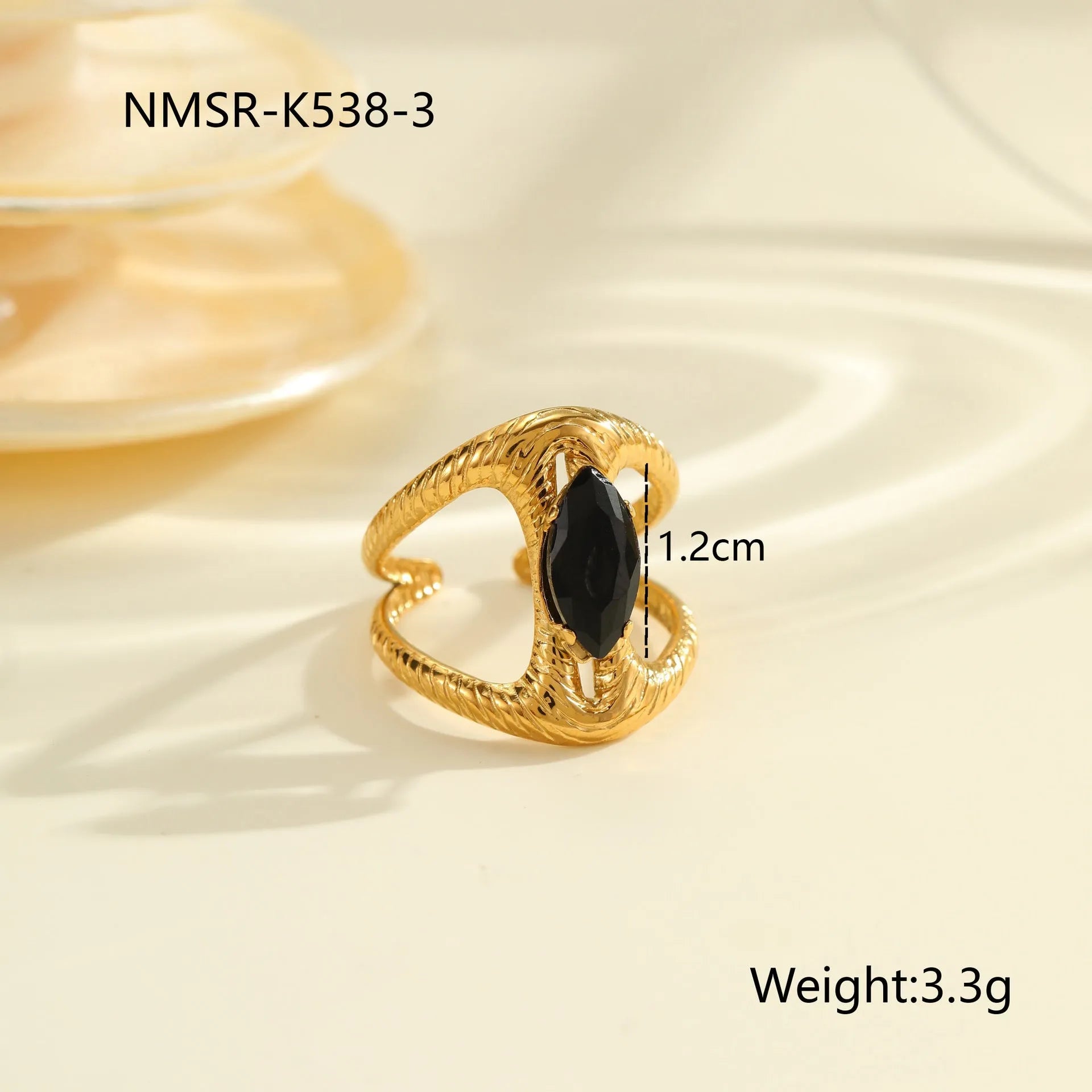 Adjustable open mouth women's ring with geometric design and zircon accents on stainless steel band