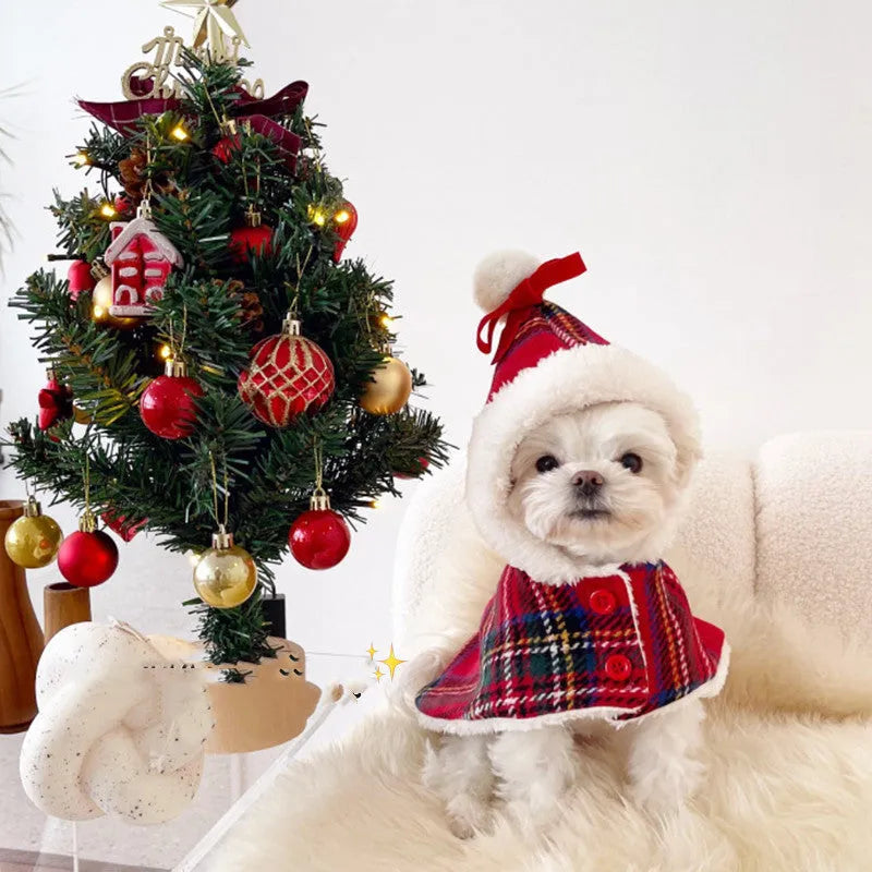 Red polyester dog cloak for Christmas and New Year, leisure style pet outfit in sizes S M L XL