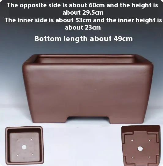 Square purple clay succulent bonsai pot in classical design for tabletop or floor placement