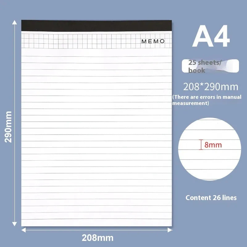 A4 tearable notebook with soft cover open to show gridded ivory white paper inside.