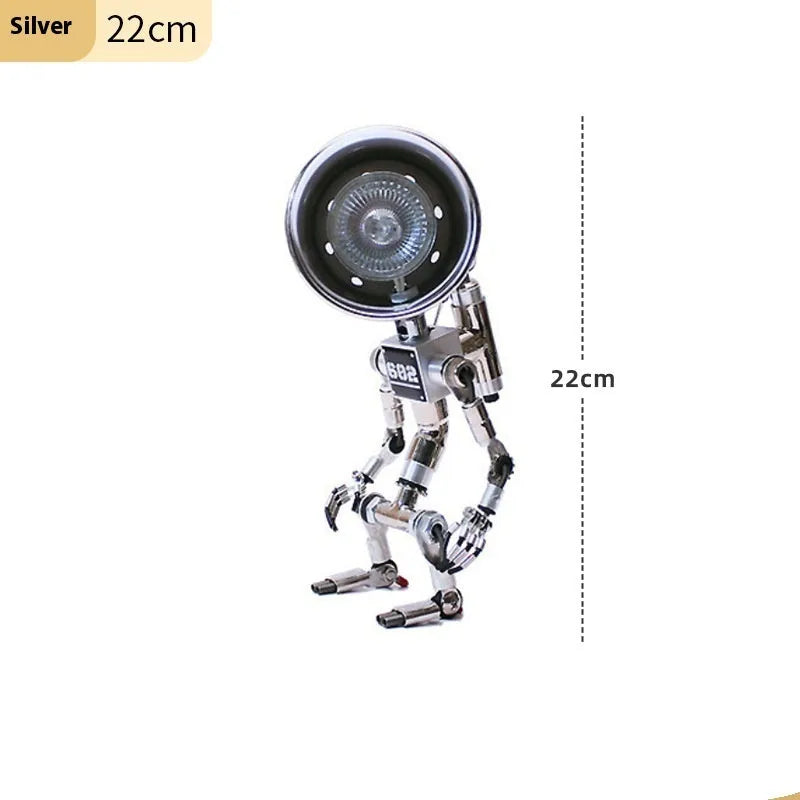 Robot-shaped desk lamp with metallic finish for study lighting